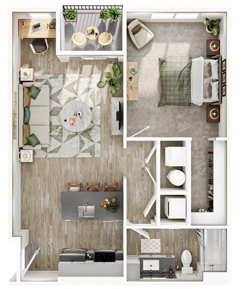 Floor plan for 1 bed, 1 bath, 779 sqft
